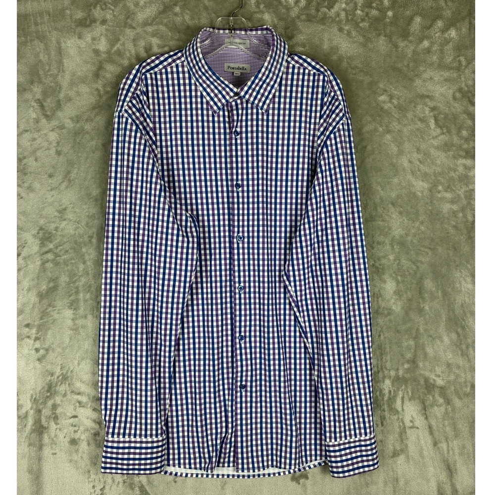 Portabella Mens Gingham Check Long Sleeve Button Up Shirt 3XL Purple Blue White